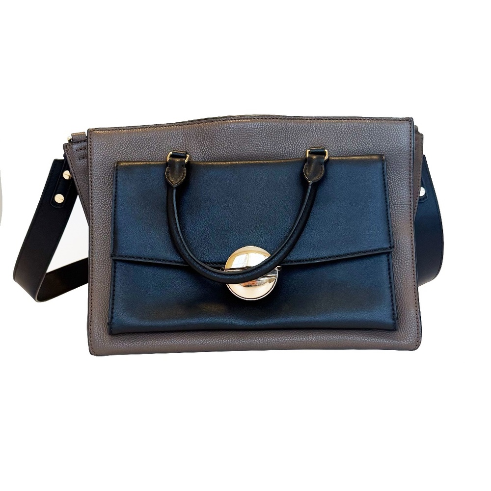 Marc Jacobs Genuine Leather Satchel Two-Tone Brown Black Crossbody Gold Hardware